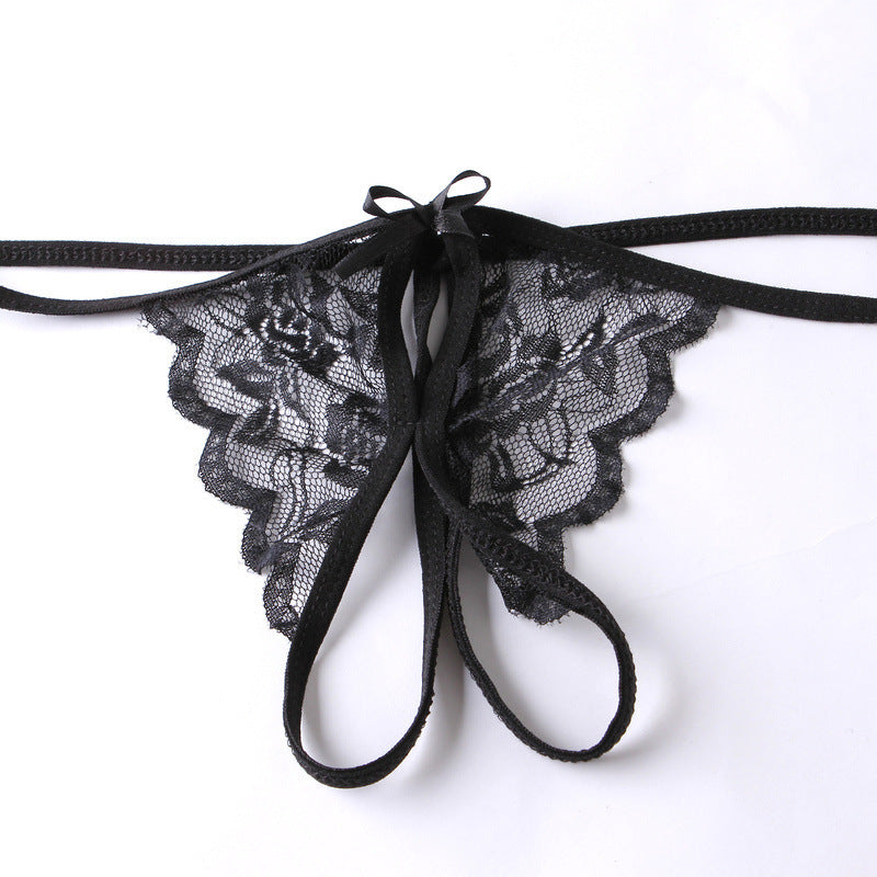 Lace T-Back Thong Panty with Satin Bow