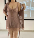 Mocha lace babydoll and robe set