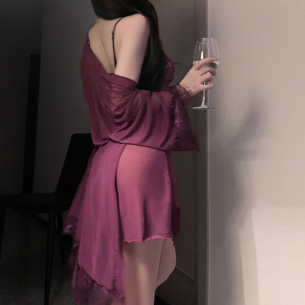 Purple Lace Babydoll & Robe Set