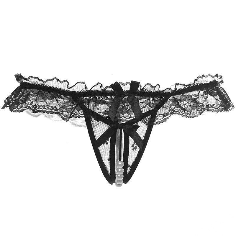 Lace Pearl-Embellished Sexy Thong